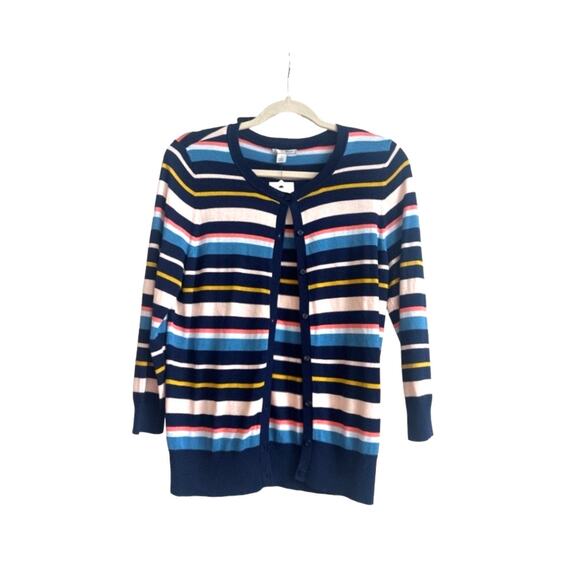 Halogen Sweaters - Halogen NWT Navy Multicolor Stripe Button Down Cardigan